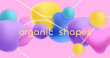 Plastic shapes background. Abstract colorful geometric shapes of different sizes, paint bubble, liquid and gas blobs. Vector modern morphing graphic set