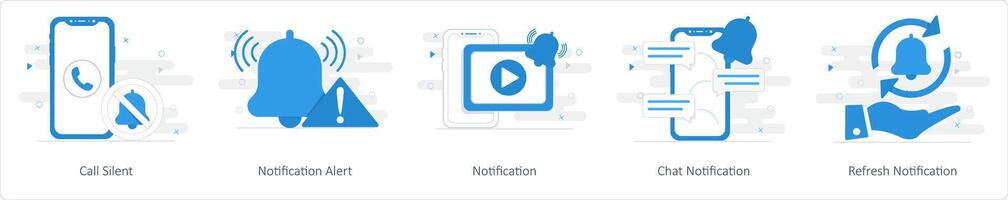 un conjunto de 5 5 mezcla íconos como llamada silencioso, notificación alerta, notificación vector