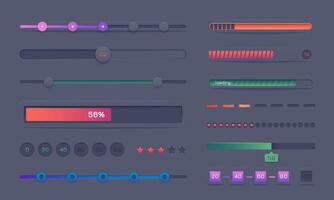 Progress bar set. Round and square loading indicators, step number indicator frames, loading screen elements. Vector modern UI elements collection