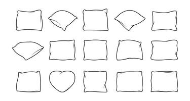 Pillows line icons. Soft cushions for sleeping, comfortable neck support orthopedic different shaped bed decoration thin linear style. Vector outline set
