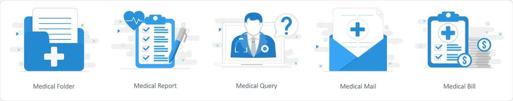 A set of 5 Mix icons as medical folder, medical report, medical query vector