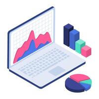 Data analytics concept, chart and graphic on laptop vector