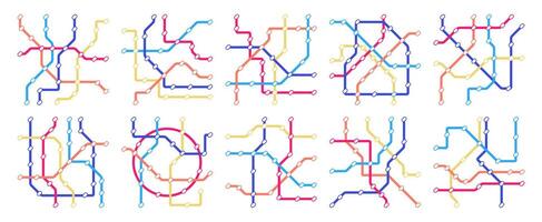 subterraneo mapa colocar. subterráneo ferrocarril metro ruta conexión y dirección, masa transporte público transporte ruta y estación. vector colección