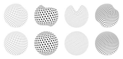 Dot spheres. Geometric round planet earth ball, nanometric globe and knot atom model. Vector flat perspective shapes isolated set