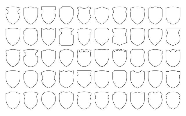 Line shield icons. Thin line protection frame with shield, insurance and warranty guarantee protection concept. Vector isolated set