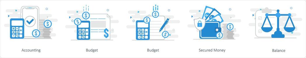 A set of 5 mix icons as accounting, budget, secured money vector