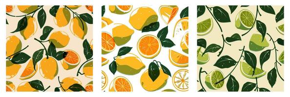 Citrus trendy pattern. Seamless print of abstract tropical fruit tree leaves, funny botanical floral backdrop for fabric textile. Vector texture