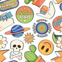 Trendy patches pattern. Seamless print with abstract comic stickers different shapes, modern doodle label and stamp design for wrapping. Vector texture