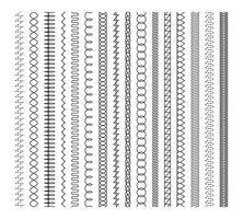 Embroidery stitches. Detailed needlework patterns for textile design with floral and geometric motifs. Hand-sewn style vector graphics