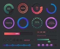 Loading bar ui. User interface progress indicator, mobile phone web page download, software upload status, battery charge indicator. Vector web page loading set