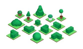 Isometric park bushes and tree for floral decoration vector