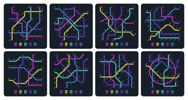 Subway dark map. Underground metro station subway map with route direction and number of trains. Vector subway underground station map