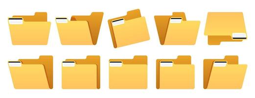 File folder set. Empty paper storage, organize document storage, blank paper directory symbol, project UI icon, data storage. Vector isolated set