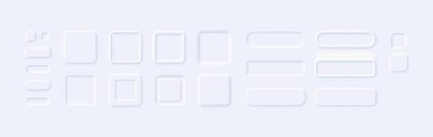 Rectangular white neumorphism buttons convex square collection vector