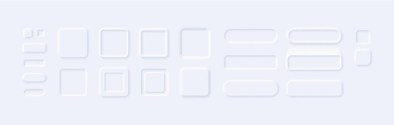 Rectangular white neumorphism buttons convex square collection