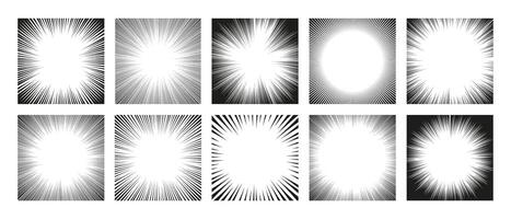 Radial lines background. Comic book frames and manga page background with perspective explosion motion blur effect. Vector texture