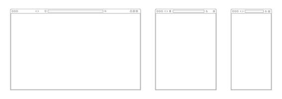 línea navegador Bosquejo. web página marco para móvil tableta y escritorio computadora pantallas diferente dispositivos Internet navegador interfaz Bosquejo. vector sencillo sitio diseño conjunto