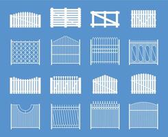 Fence silhouette set. Horizontal garden board fence, wooden picket and plank structure, retro rural security boundaries. Vector isolated collection