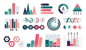 Graphic charts collection. Bar pictogram, pie chart line diagram, market growth statistics infographic design. Vector set