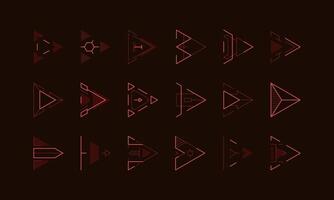 Hud arrows. Direction sign and pointer mark holographic game asset, futuristic design elements, neon cursor and next display button. Vector set