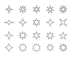 Stars line icons. Outline flying shining sparkles, different types of fantasy sky and galaxy asterism. Vector linear star symbol collection