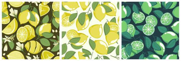 Lemon branches pattern. Seamless print with floral botanical elements of summer citrus fruit, decorative background for wrapping paper. Vector texture