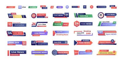 Breaking news banner. Set of tv titles and bars for video streaming broadcasting, television channels lower third header templates. Vector collection