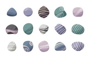 Sea pebbles. Smooth and natural river and ocen stones in various colors, shapes and sizes, perfect for decoration or landscaping. Vector set