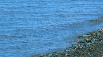 Colorful Sea Pebbles. Small Sea Foam Waves Breaking On A Pebble Beach. video