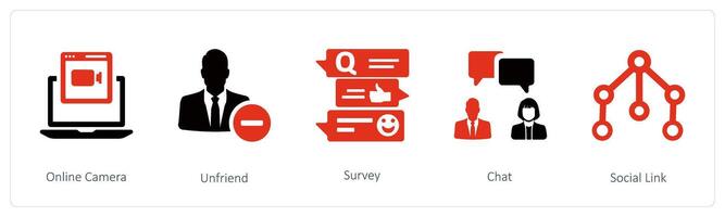 Online Camera, unfriend and Survey vector