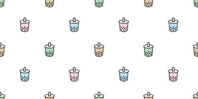 Boba tea seamless pattern vector bubble milk tea scarf isolated tile background repeat wallpaper doodle illustration pastel design