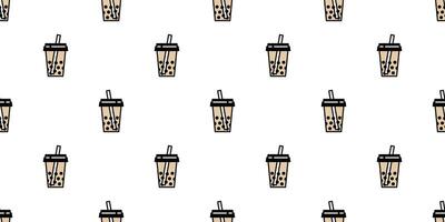 Boba tea seamless pattern vector bubble milk tea scarf isolated tile background repeat wallpaper doodle illustration brown design