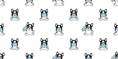 dog seamless pattern french bulldog face mask covid19 kitten corona virus pm 25 vector pet puppy animal scarf isolated repeat wallpaper tile background cartoon doodle illustration design