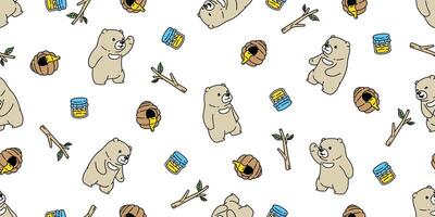 Bear seamless pattern vector polar bear honey bee teddy scarf isolated cartoon repeat background tile wallpaper doodle illustration design