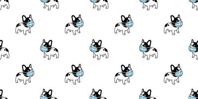 dog seamless pattern french bulldog face mask covid19 kitten coronavirus pm 25 vector pet puppy animal scarf isolated repeat wallpaper tile background cartoon doodle illustration black design