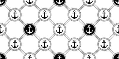 Anchor seamless pattern rope lasso vector boat pirate helm Nautical maritime sea ocean repeat wallpaper scarf isolated tile background illustration line design