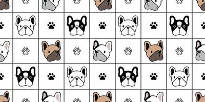 dog seamless pattern french bulldog paw footprint vector checked repeat wallpaper scarf isolated tile background cartoon puppy head pet doodle illustration design