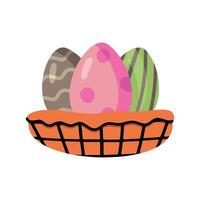 Tree Easter eggs in basket in doodle style vector