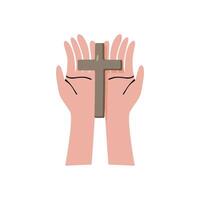 Christian cross in hand vector illustration in doodle style.