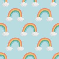 Rainbow with clouds vector pattern in doodle style.