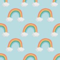 Rainbow with clouds vector pattern in doodle style.