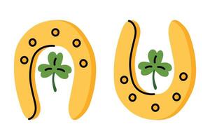 Happy horseshoes with shamrock for St. Patrick's Day vector