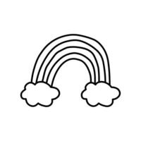 Rainbow with clouds vector illustration in doodle style.