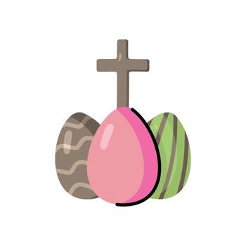 árbol Pascua de Resurrección huevos con cristiano cruzar en garabatear estilo vector