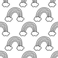 Rainbow with clouds vector pattern in doodle style.