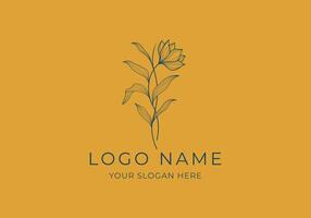 logo línea flor y rama hoja, boho, botánico, handrawn logo diseño. editable color vector