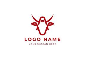 logo cow head and horn with initial letter A. minimalist and modern logo design. Editable color vector