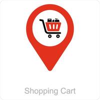 Shopping cart and location icon concept vector