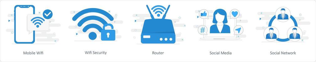 un conjunto de 5 5 mezcla íconos como móvil Wifi, Wifi seguridad, enrutador vector