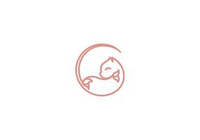 logo sleeping cat and leafs in circle frame. line logo, minimalist, feminism, editable color. vector